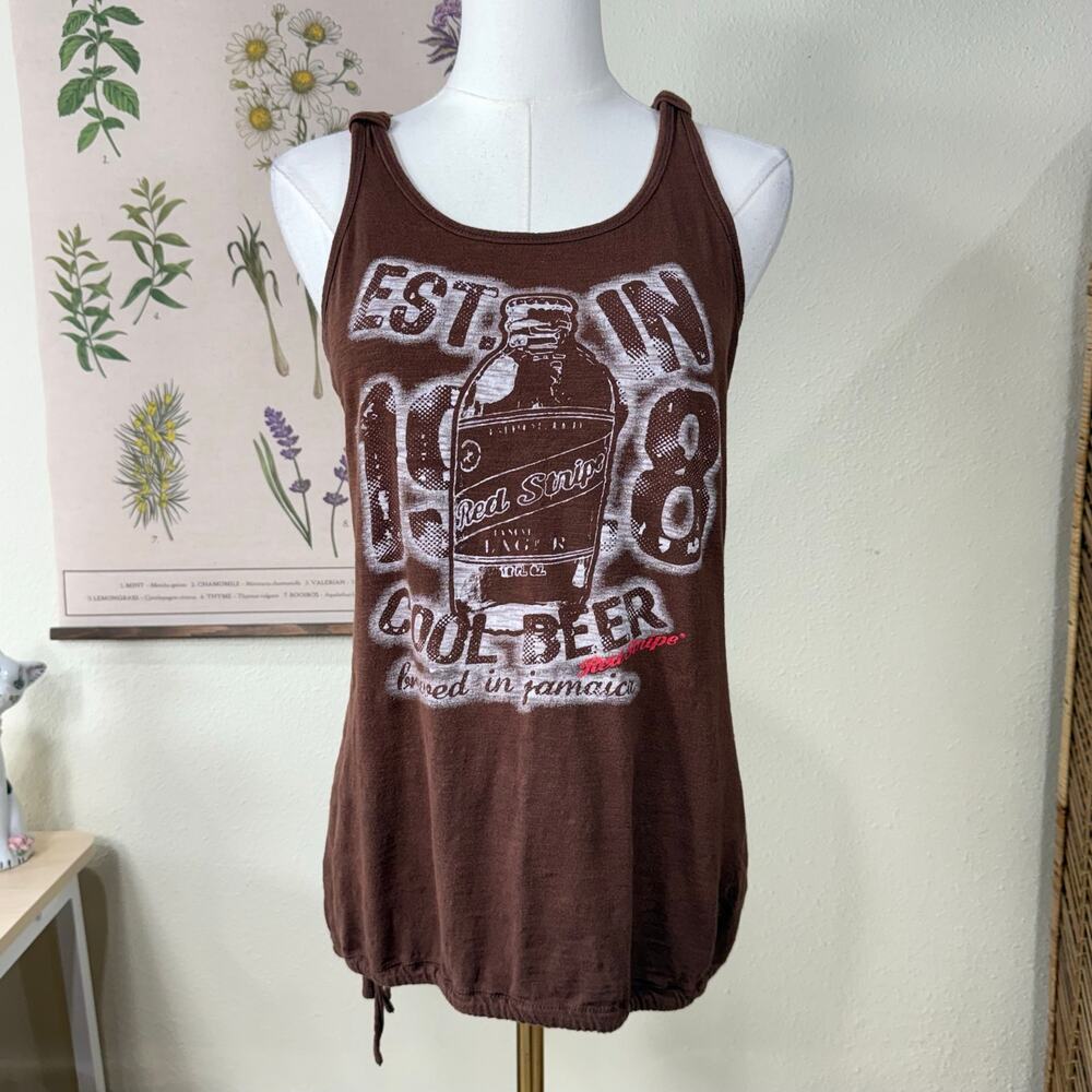 Red Stripe Lager Beer Jamaica Brown Cotton Graphic Tank Top Grunge Y2k Skater L